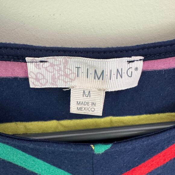 Timing Rainbow Stripe Short Sleeve Tee Top US Women's M New - Picture 3 of 5